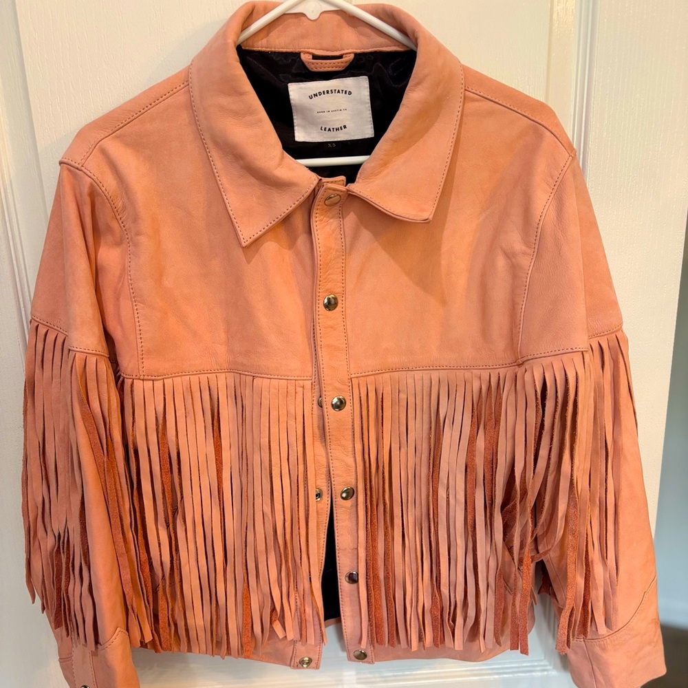 Understated Leather Pink Leather Jacket with thick Fringe size XS NWOT